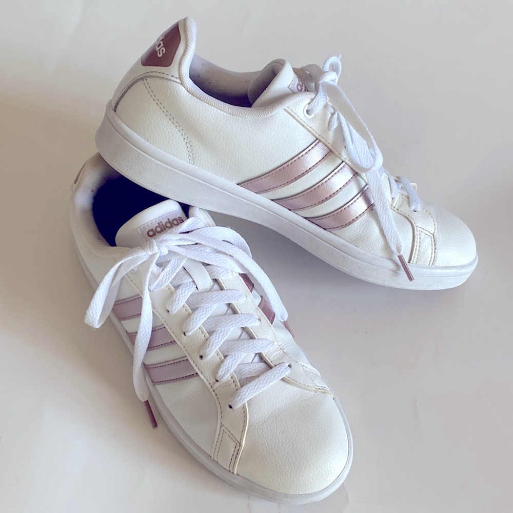 Adidas metallic rose gold sneakers